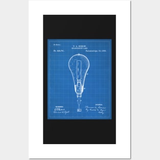 Edison Lamp Patent - Housewarming Home Hallway Entry Decor Art - Blueprint Posters and Art
